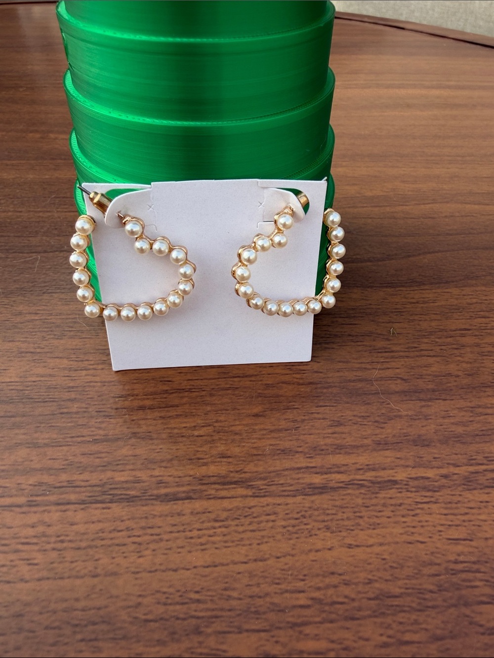 Pearl Beaded Gold-Tone Heart Hoop Earrings